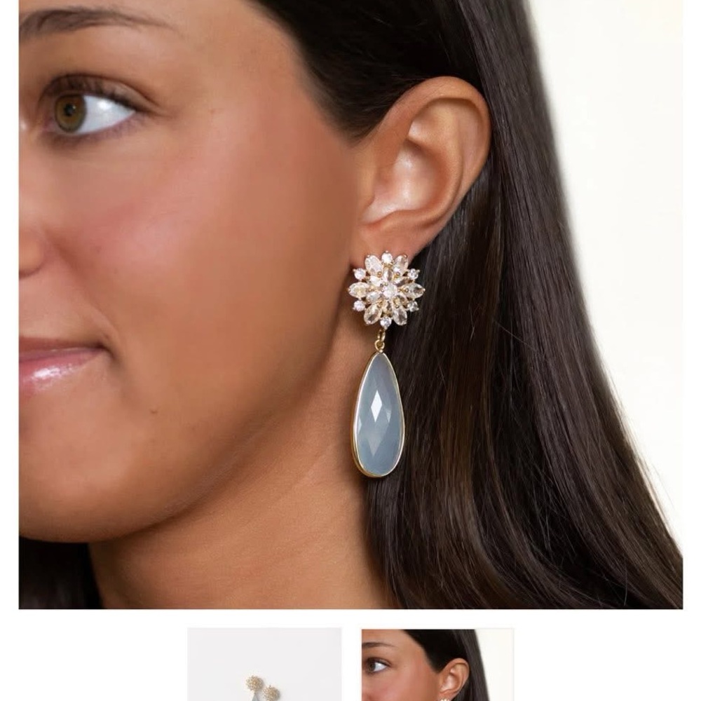 Chic Gold and Blue Floral Teardrop Earrings